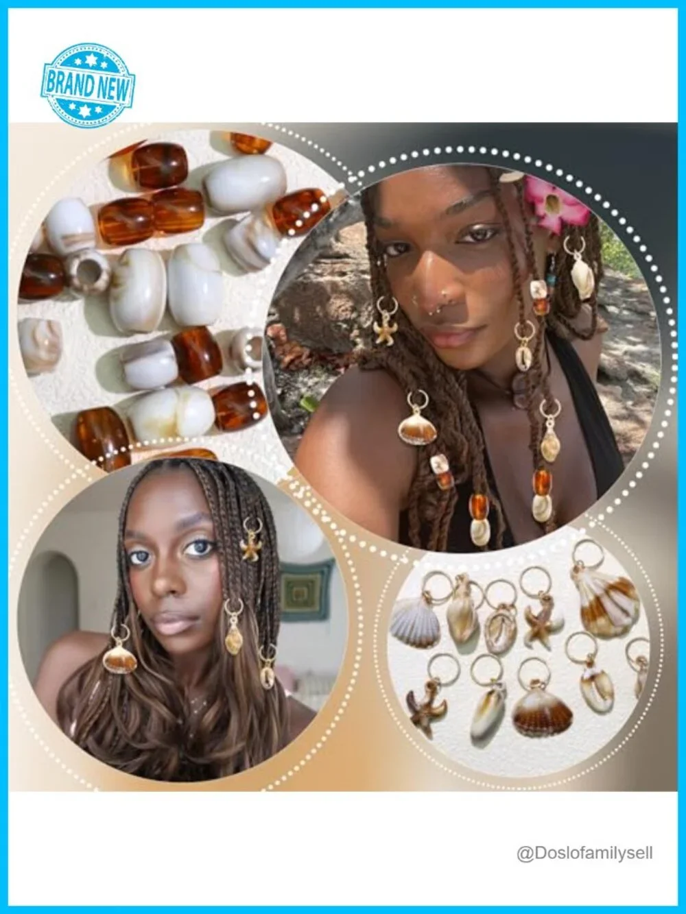 50 Pcs Shell Hair Beads for Braids Dreadlock Charms Plastic Hair Tube Beads